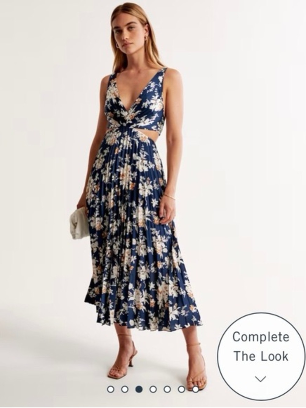 Abercrombie & Fitch Navy Floral Midi Dress with Side Cutouts